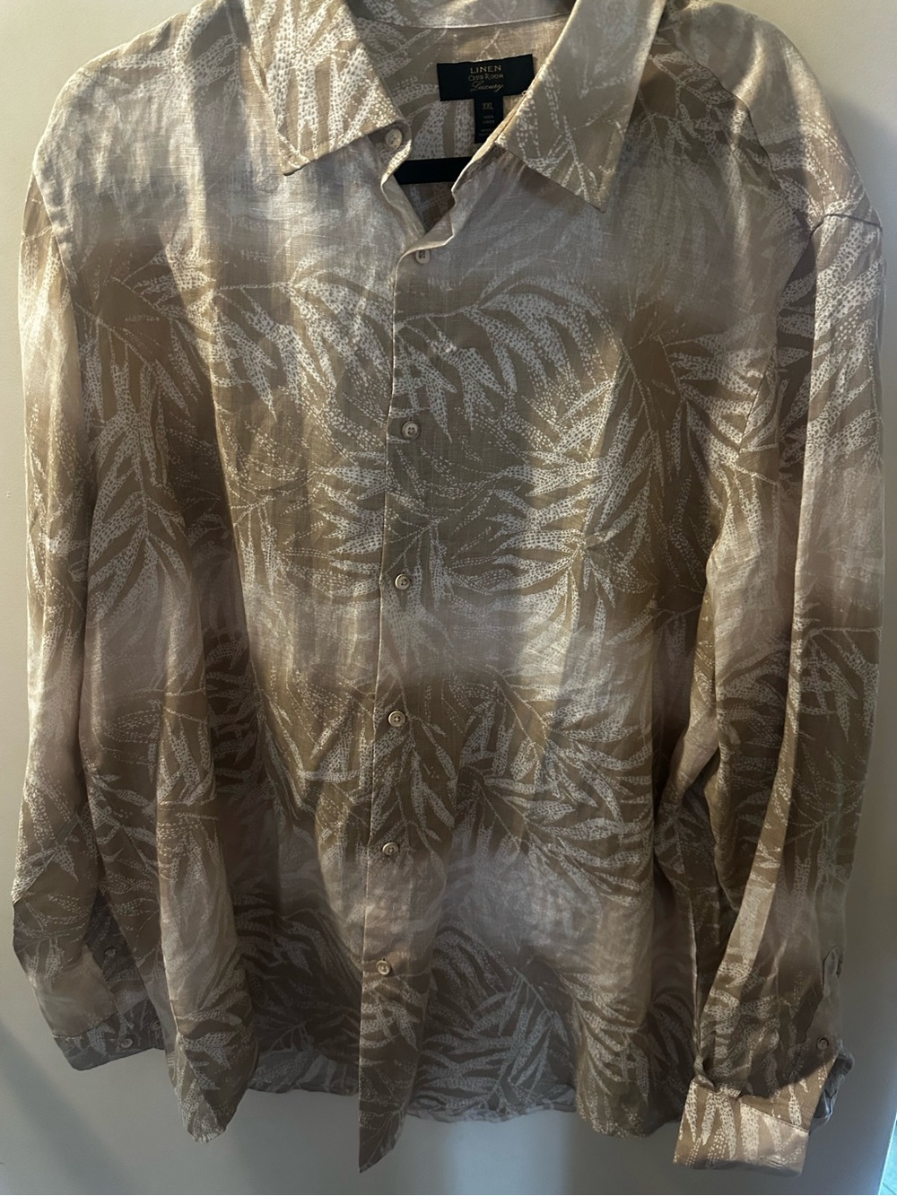 Club Room Luxury 100% Linen Tropical Leaf Print Button Front Shirt XXL